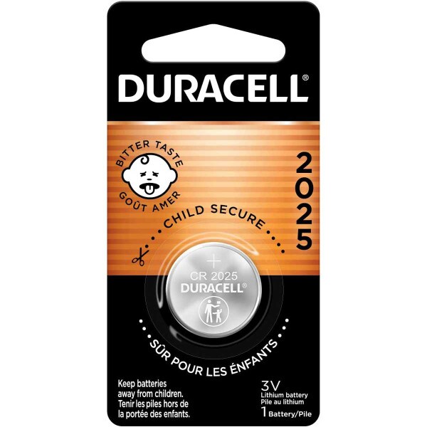 Duracell CR2025 3V Lithium Battery, Child Safety Features, 1 Count Pack, Lithium Coin Battery for Key Fob, Car Remote, Glucose Monitor, CR Lithium 3 Volt Cell